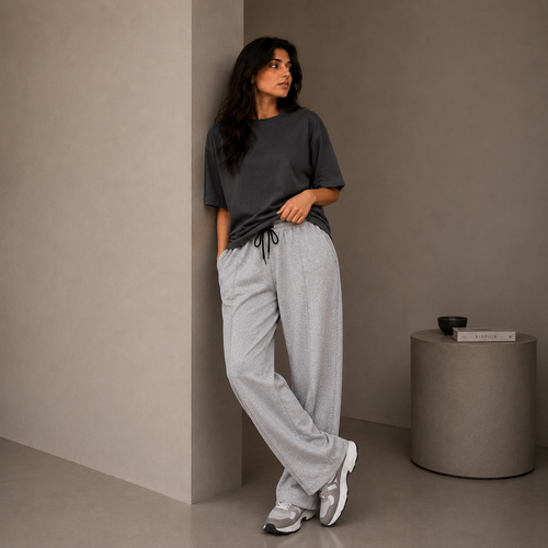 Heather Grey Pleated Terry Trouser