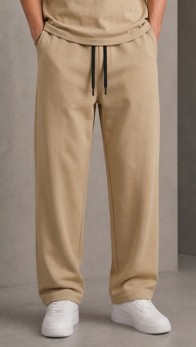 Oatmeal color oversized terry trouser