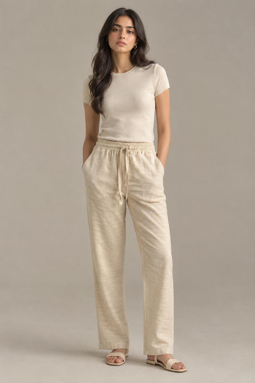 Warm off-white textured trouser